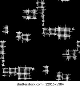 Grunge Seamless Mesh. Abstract Pattern. Retro Hand Drawn Texture with Scribble Crossing Lines. Black and White Vector Pattern for Chintz, Linen, Paper. Abstract Seamless Pattern.