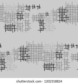 Grunge Seamless Mesh. Abstract Pattern. Trendy Hand Drawn Texture with Scratched Crossing Lines. Black and White Vector Pattern for Cotton, Print, Textile. Abstract Seamless Pattern.
