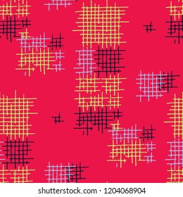 Grunge Seamless Mesh. Abstract Pattern. Vintage Hand Drawn Texture with Shabby Crossing Lines. Colorful Vector Pattern for Chintz, Linen, Paper. Abstract Seamless Pattern.
