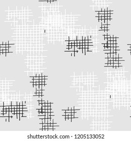 Grunge Seamless Mesh. Abstract Pattern. Retro Hand Drawn Texture with Scribble Crossing Lines. Black and White Vector Pattern for Wallpaper, Fabric, Print. Abstract Seamless Pattern.