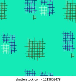 Grunge Seamless Mesh. Abstract Pattern. Retro Hand Drawn Texture with Scratched Crossing Lines. Colorful Vector Pattern for Dress, Paper, Tablecloth. Abstract Seamless Pattern.