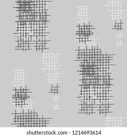 Grunge Seamless Mesh. Abstract Pattern. Trendy Hand Drawn Texture with Scribble Crossing Lines. Black and White Vector Pattern for Print, Cloth, Fabric. Abstract Seamless Pattern.