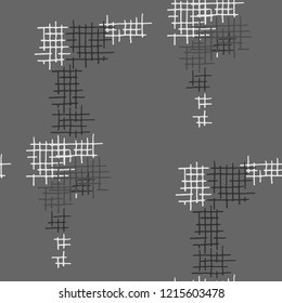 Grunge Seamless Mesh. Abstract Pattern. Vintage Hand Drawn Texture with Scribble Crossing Lines. Black and White Vector Pattern for Wallpaper, Fabric, Print. Abstract Seamless Pattern.