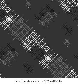 Grunge Seamless Mesh. Abstract Pattern. Modern Hand Drawn Texture with Scribble Crossing Lines. Black and White Vector Pattern for Dress, Paper, Tablecloth. Abstract Seamless Pattern.