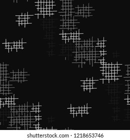 Grunge Seamless Mesh. Abstract Pattern. Trendy Hand Drawn Texture with Shabby Crossing Lines. Black and White Vector Pattern for Chintz, Linen, Paper. Abstract Seamless Pattern.