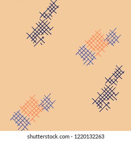 Grunge Seamless Mesh. Abstract Pattern. Vintage Hand Drawn Texture with Scratched Crossing Lines. Colorful Vector Pattern for Print, Fabric, Textile. Abstract Seamless Pattern.