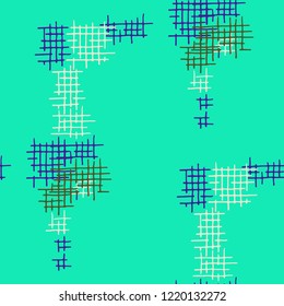 Grunge Seamless Mesh. Abstract Pattern. Modern Hand Drawn Texture with Scratched Crossing Lines. Colorful Vector Pattern for Print, Cloth, Textile. Abstract Seamless Pattern.