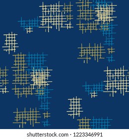 Grunge Seamless Mesh. Abstract Pattern. Trendy Hand Drawn Texture with Shabby Crossing Lines. Colorful Vector Pattern for Cotton, Print, Calico. Abstract Seamless Pattern.