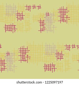 Grunge Seamless Mesh. Abstract Pattern. Vintage Hand Drawn Texture with Scribble Crossing Lines. Colorful Vector Pattern for Cotton, Print, Textile. Abstract Seamless Pattern.