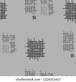 Grunge Seamless Mesh. Abstract Pattern. Vintage Hand Drawn Texture with Scribble Crossing Lines. Black and White Vector Pattern for Dress, Curtain, Paper. Abstract Seamless Pattern.