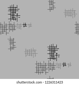 Grunge Seamless Mesh. Abstract Pattern. Modern Hand Drawn Texture with Shabby Crossing Lines. Black and White Vector Pattern for Calico, Print, Textile. Abstract Seamless Pattern.