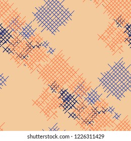Grunge Seamless Mesh. Abstract Pattern. Retro Hand Drawn Texture with Shabby Crossing Lines. Colorful Vector Pattern for Dress, Curtain, Tablecloth. Abstract Seamless Pattern.