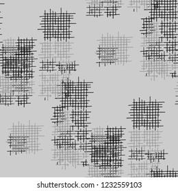 Grunge Seamless Mesh. Abstract Pattern. Modern Hand Drawn Texture with Scribble Crossing Lines. Black and White Vector Pattern for Dress, Curtain, Paper. Abstract Seamless Pattern.
