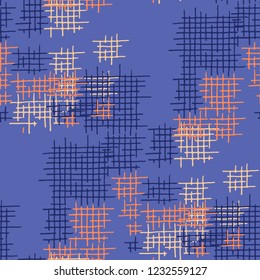 Grunge Seamless Mesh. Abstract Pattern. Vintage Hand Drawn Texture with Shabby Crossing Lines. Colorful Vector Pattern for Wallpaper, Fabric, Textile. Abstract Seamless Pattern.