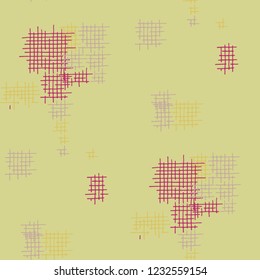 Grunge Seamless Mesh. Abstract Pattern. Vintage Hand Drawn Texture with Shabby Crossing Lines. Colorful Vector Pattern for Dress, Curtain, Paper. Abstract Seamless Pattern.