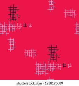 Grunge Seamless Mesh. Abstract Pattern. Modern Hand Drawn Texture with Scratched Crossing Lines. Colorful Vector Pattern for Chintz, Curtain, Paper. Abstract Seamless Pattern.