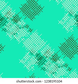 Grunge Seamless Mesh. Abstract Pattern. Trendy Hand Drawn Texture with Scribble Crossing Lines. Colorful Vector Pattern for Print, Cloth, Fabric. Abstract Seamless Pattern.