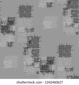 Grunge Seamless Mesh. Abstract Pattern. Retro Hand Drawn Texture with Scribble Crossing Lines. Black and White Vector Pattern for Wallpaper, Print, Cotton. Abstract Seamless Pattern.