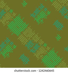 Grunge Seamless Mesh. Abstract Pattern. Retro Hand Drawn Texture with Scratched Crossing Lines. Colorful Vector Pattern for Calico, Print, Textile. Abstract Seamless Pattern.