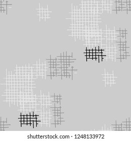 Grunge Seamless Mesh. Abstract Pattern. Modern Hand Drawn Texture with Scratched Crossing Lines. Black and White Vector Pattern for Dress, Curtain, Paper. Abstract Seamless Pattern.