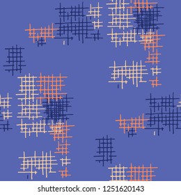 Grunge Seamless Mesh. Abstract Pattern. Retro Hand Drawn Texture with Shabby Crossing Lines. Colorful Vector Pattern for Print, Fabric, Cloth. Abstract Seamless Pattern.