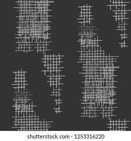 Grunge Seamless Mesh. Abstract Pattern. Trendy Hand Drawn Texture with Scratched Crossing Lines. Black and White Vector Pattern for Wallpaper, Fabric, Print. Abstract Seamless Pattern.