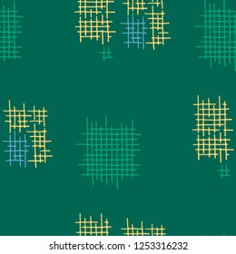 Grunge Seamless Mesh. Abstract Pattern. Retro Hand Drawn Texture with Shabby Crossing Lines. Colorful Vector Pattern for Cotton, Print, Textile. Abstract Seamless Pattern.