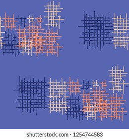 Grunge Seamless Mesh. Abstract Pattern. Vintage Hand Drawn Texture with Shabby Crossing Lines. Colorful Vector Pattern for Cotton, Calico, Textile. Abstract Seamless Pattern.