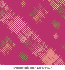 Grunge Seamless Mesh. Abstract Pattern. Vintage Hand Drawn Texture with Shabby Crossing Lines. Colorful Vector Pattern for Print, Cloth, Textile. Abstract Seamless Pattern.