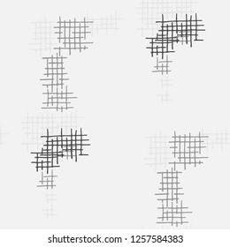 Grunge Seamless Mesh. Abstract Pattern. Retro Hand Drawn Texture with Scribble Crossing Lines. Black and White Vector Pattern for Fabric, Cloth, Textile. Abstract Seamless Pattern.