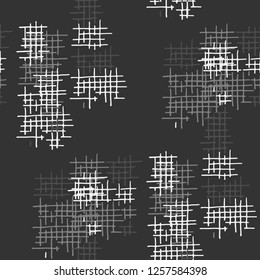 Grunge Seamless Mesh. Abstract Pattern. Trendy Hand Drawn Texture with Scribble Crossing Lines. Black and White Vector Pattern for Chintz, Linen, Paper. Abstract Seamless Pattern.