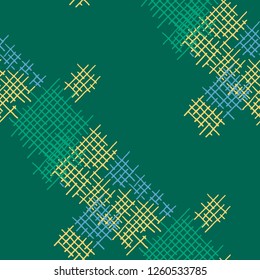Grunge Seamless Mesh. Abstract Pattern. Retro Hand Drawn Texture with Shabby Crossing Lines. Colorful Vector Pattern for Dress, Curtain, Tablecloth. Abstract Seamless Pattern.