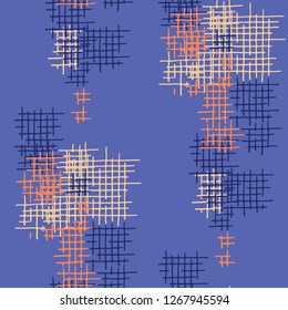 Grunge Seamless Mesh. Abstract Pattern. Vintage Hand Drawn Texture with Scratched Crossing Lines. Colorful Vector Pattern for Wallpaper, Cotton, Textile. Abstract Seamless Pattern.