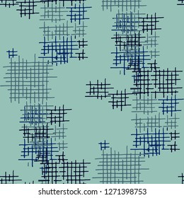 Grunge Seamless Mesh. Abstract Pattern. Modern Hand Drawn Texture with Shabby Crossing Lines. Colorful Vector Pattern for Calico, Print, Textile. Abstract Seamless Pattern.