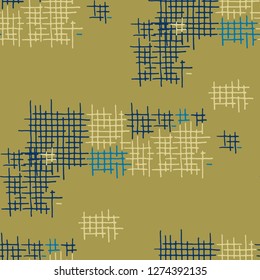 Grunge Seamless Mesh. Abstract Pattern. Retro Hand Drawn Texture with Scribble Crossing Lines. Colorful Vector Pattern for Chintz, Curtain, Paper. Abstract Seamless Pattern.