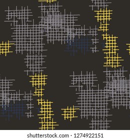 Grunge Seamless Mesh. Abstract Pattern. Trendy Hand Drawn Texture with Scribble Crossing Lines. Colorful Vector Pattern for Wallpaper, Cotton, Textile. Abstract Seamless Pattern.