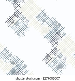 Grunge Seamless Mesh. Abstract Pattern. Trendy Hand Drawn Texture with Scribble Crossing Lines. Colorful Vector Pattern for Wallpaper, Cotton, Textile. Abstract Seamless Pattern.
