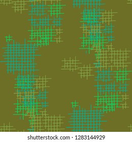 Grunge Seamless Mesh. Abstract Pattern. Trendy Hand Drawn Texture with Scratched Crossing Lines. Colorful Vector Pattern for Cotton, Print, Calico. Abstract Seamless Pattern.