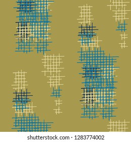 Grunge Seamless Mesh. Abstract Pattern. Trendy Hand Drawn Texture with Shabby Crossing Lines. Colorful Vector Pattern for Cotton, Calico, Textile. Abstract Seamless Pattern.