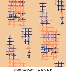 Grunge Seamless Mesh. Abstract Pattern. Vintage Hand Drawn Texture with Scribble Crossing Lines. Colorful Vector Pattern for Calico, Print, Textile. Abstract Seamless Pattern.