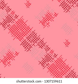 Grunge Seamless Mesh. Abstract Pattern. Retro Hand Drawn Texture with Shabby Crossing Lines. Colorful Vector Pattern for Wallpaper, Fabric, Textile. Abstract Seamless Pattern.