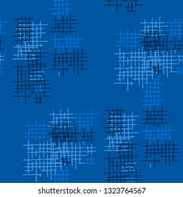 Grunge Seamless Mesh. Abstract Pattern. Modern Hand Drawn Texture with Shabby Crossing Lines. Colorful Vector Pattern for Print, Fabric, Cloth. Abstract Seamless Pattern.