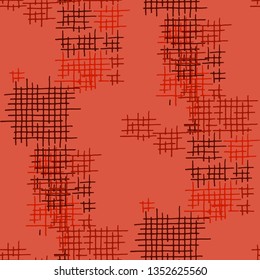 Grunge Seamless Mesh. Abstract Pattern. Vintage Hand Drawn Texture with Shabby Crossing Lines. Colorful Vector Pattern for Cotton, Print, Calico. Abstract Seamless Pattern.