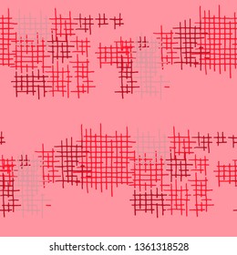 Grunge Seamless Mesh. Abstract Pattern. Modern Hand Drawn Texture with Scratched Crossing Lines. Colorful Vector Pattern for Dress, Curtain, Paper. Abstract Seamless Pattern.