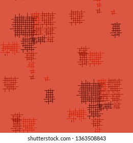 Grunge Seamless Mesh. Abstract Pattern. Trendy Hand Drawn Texture with Scribble Crossing Lines. Colorful Vector Pattern for Cotton, Print, Textile. Abstract Seamless Pattern.