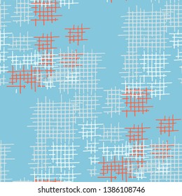 Grunge Seamless Mesh. Abstract Pattern. Modern Hand Drawn Texture with Scratched Crossing Lines. Colorful Vector Pattern for Cotton, Print, Textile. Abstract Seamless Pattern.