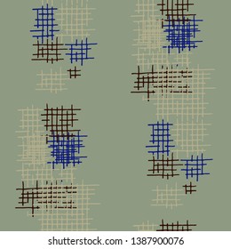 Grunge Seamless Mesh. Abstract Pattern. Retro Hand Drawn Texture with Shabby Crossing Lines. Colorful Vector Pattern for Wallpaper, Fabric, Textile. Abstract Seamless Pattern.