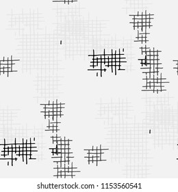 Grunge Seamless Net. Abstract Pattern. Vintage Hand Drawn Texture with Shabby Crossing Lines. Black and White Vector Pattern for Dress, Paper, Tablecloth. Abstract Seamless Pattern.