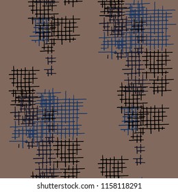 Grunge Seamless Net. Abstract Pattern. Retro Hand Drawn Texture with Shabby Crossing Lines. Colorful Vector Pattern for Wallpaper, Fabric, Textile. Abstract Seamless Pattern.