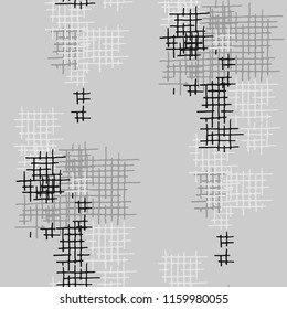 Grunge Seamless Net. Abstract Pattern. Trendy Hand Drawn Texture with Scratched Crossing Lines. Black and White Vector Pattern for Cotton, Calico, Textile. Abstract Seamless Pattern.